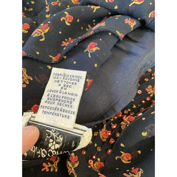 VTG 90s Y2k April Cornell S Rayon Floral Prairie Babydoll Slip Dress Sheer Beads - Picture 12 of 16